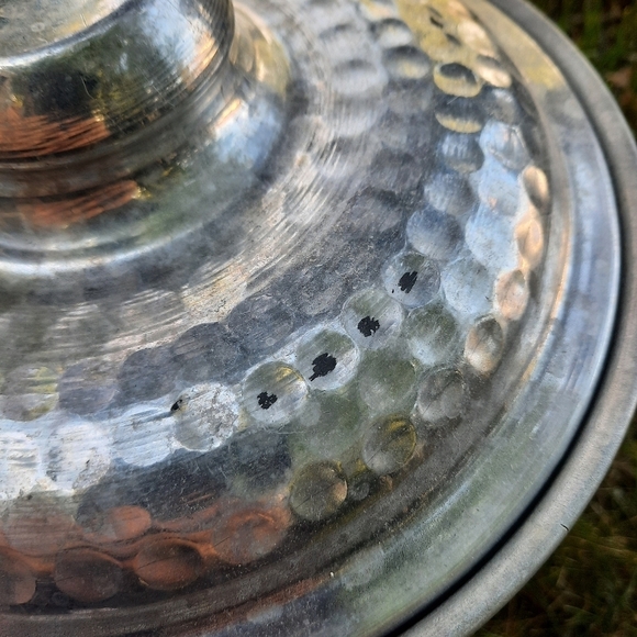 Vintage MCM Italian hammered aluminum silver metal ice bucket with tongs - Picture 12 of 15